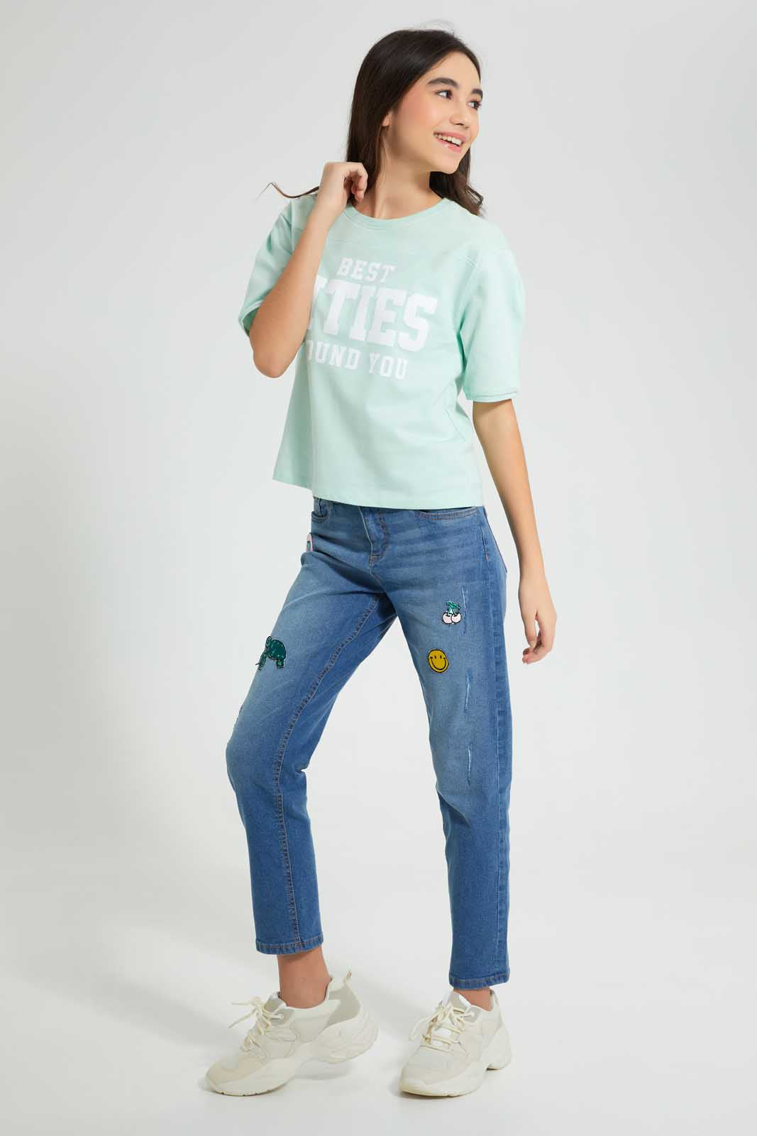 Redtag-Mint-Extended-Sleeve-Top-Cropped-Tops-Senior-Girls-9 to 14 Years