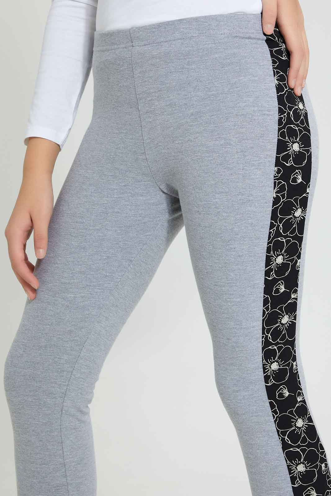 Redtag-Grey-Melange-Cut-&-Sew-Pique-Legging-Leggings-Senior-Girls-9 to 14 Years