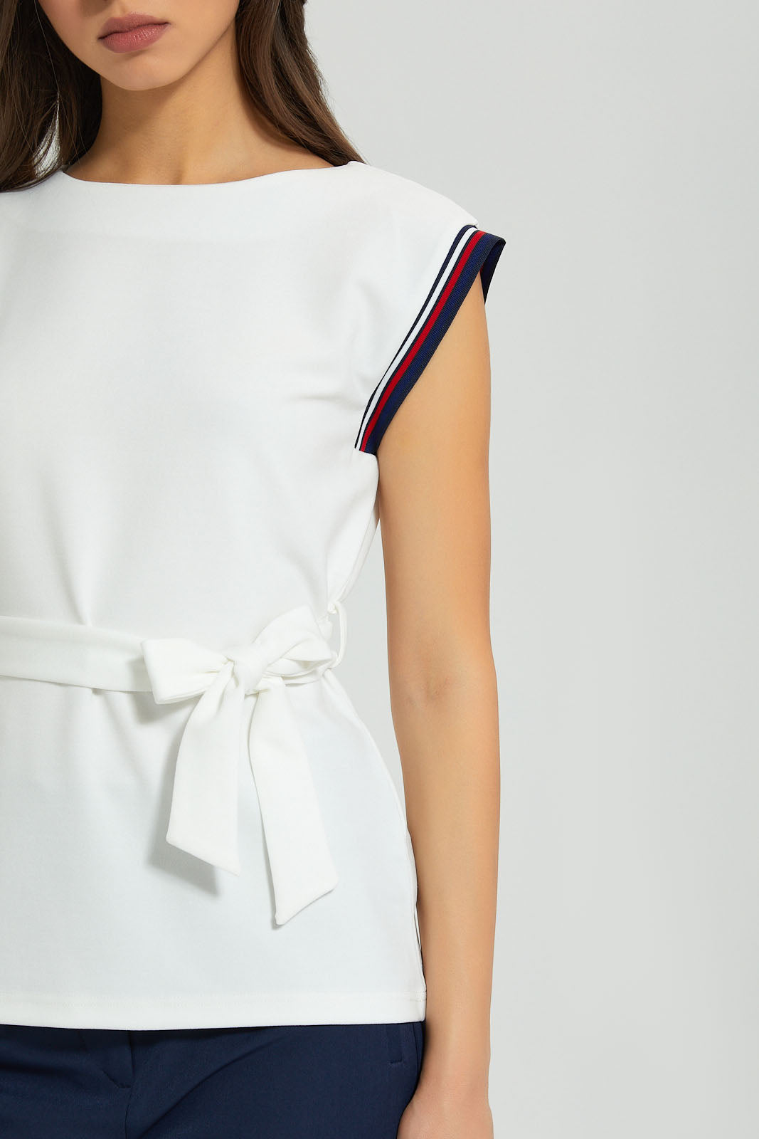 Redtag-Ivory-Belted-Top-With-Slv-Tape-Tops-Women's-