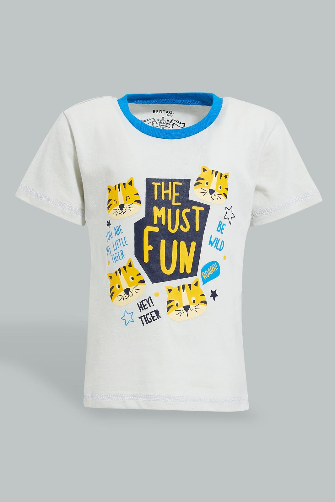 Redtag-Grey-And-White-Tiger-Printed-Pj-Set-Top-Bottom-Shorts-(4-Pack)-Colour:Grey,-Filter:Infant-Boys-(3-to-24-Mths),-Infant-Boys-Pyjama-Sets,-New-In,-New-In-INB,-Non-Sale,-S22B,-Section:Kidswear-Infant-Boys-3 to 24 Months