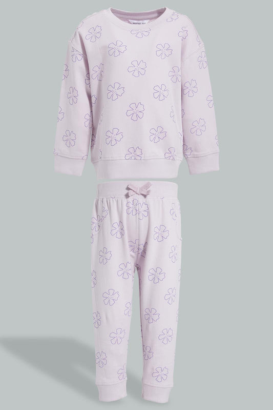 Redtag-Lilac-Solid-Raglan-Jogsuit-Jog-Sets-Infant-Girls-3 to 24 Months