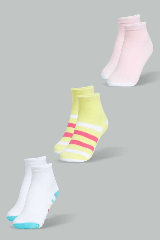 Redtag-Assorted-3Pk-Half-Terry-Sock-Full-Length-Socks-Girls-2 to 8 Years