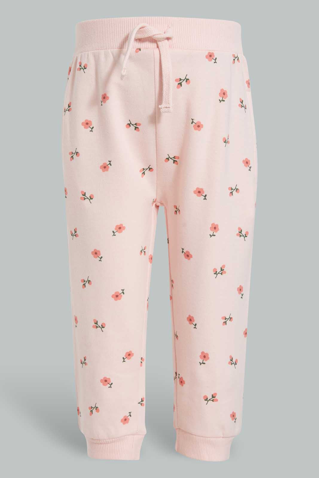 Redtag-Pink-Aop-Trackpant-Joggers-Infant-Girls-3 to 24 Months