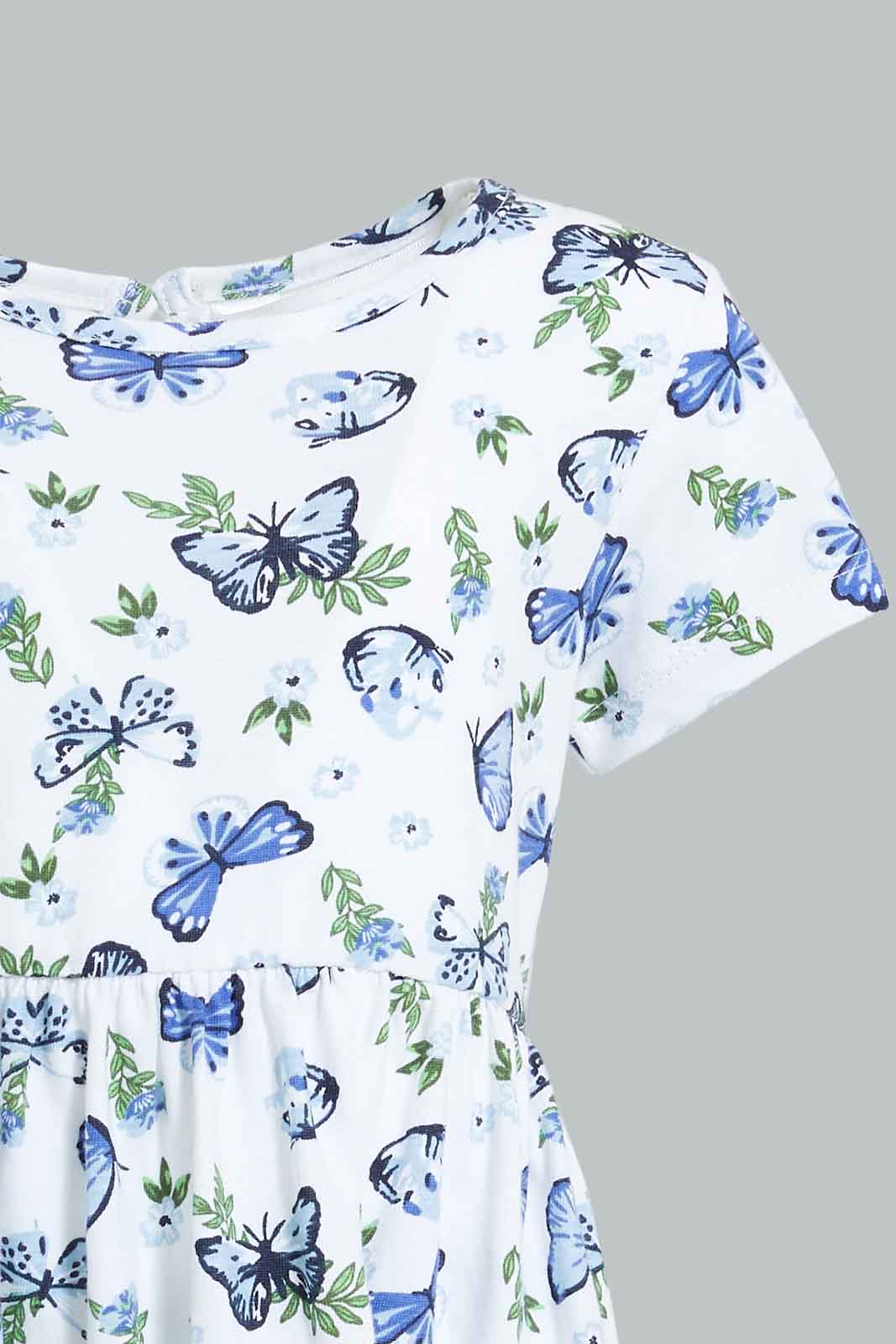 Redtag-White-Butterfly-Printed-Sleeveless-Dress-Dresses-Infant-Girls-3 to 24 Months