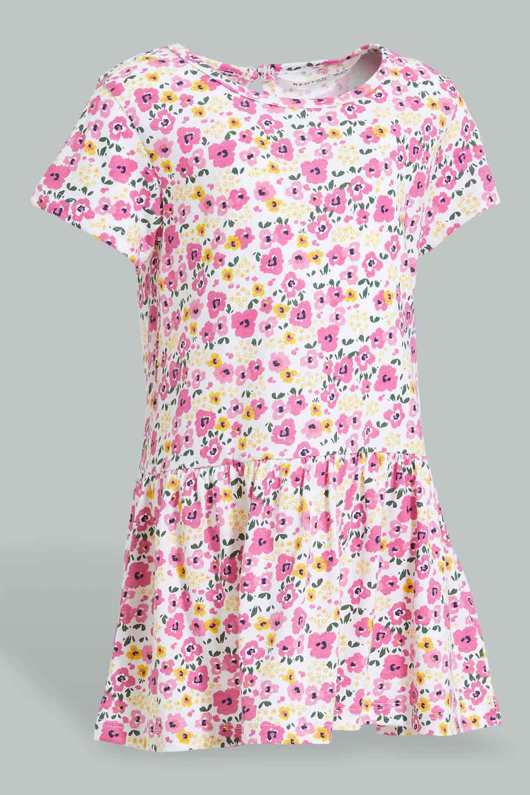 Redtag-Pink-Floral-Printed-Sleeveless-Dress-Dresses-Infant-Girls-3 to 24 Months