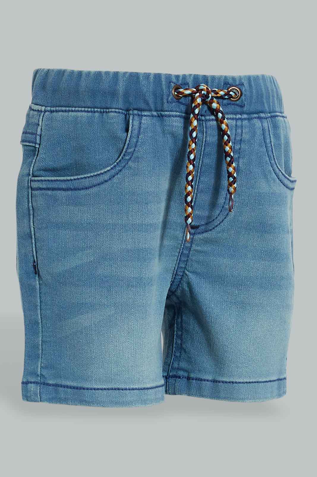 Redtag-Light-Wash-Knit-Short-Character,-Colour:Light-Wash,-Filter:Infant-Boys-(3-to-24-Mths),-Infant-Boys-Shorts,-New-In,-New-In-INB,-Non-Sale,-S22B,-Section:Kidswear,-TBL-Infant-Boys-3 to 24 Months