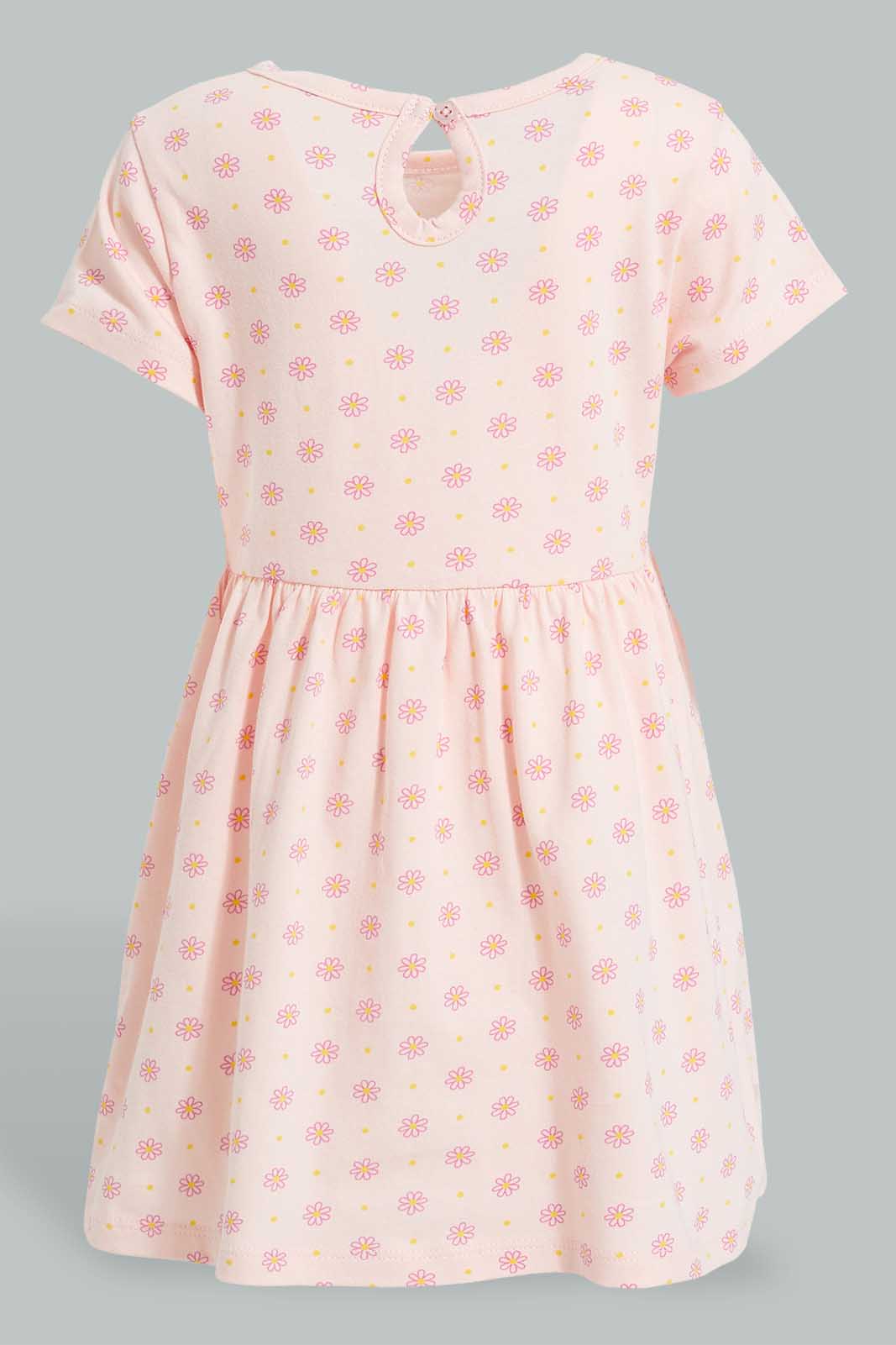 Redtag-Pink-Floral-Ditsy-Printed-Dress-Dresses-Infant-Girls-3 to 24 Months