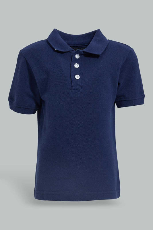 Redtag-Navy-Tipping-Color-Pique-Short-Sleeve-Polo-Plain-Infant-Boys-3 to 24 Months