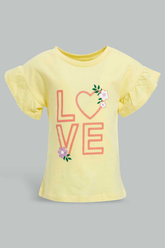 Redtag-Placement-Print-Ruffle-Sleeves-T-Shirt-All-Over-Prints-Infant-Girls-3 to 24 Months