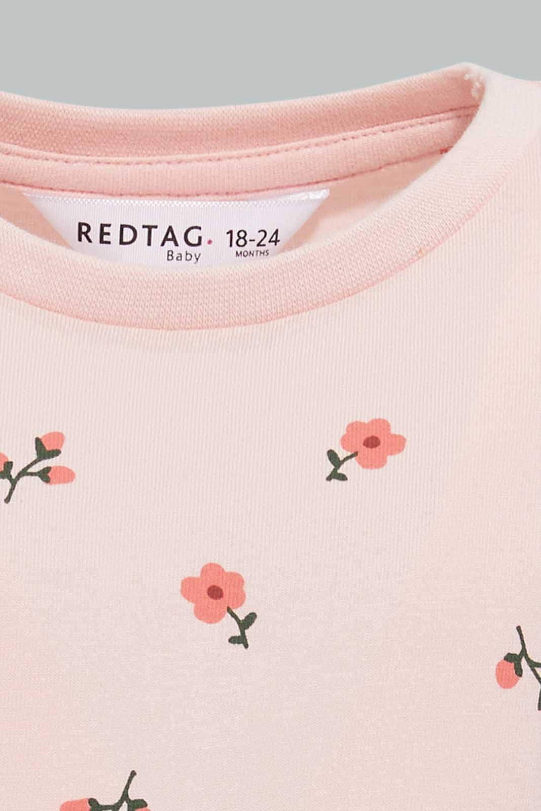 Redtag-Floral-Aop-Ruffle-Sleeves-T-Shirt-All-Over-Prints-Infant-Girls-3 to 24 Months