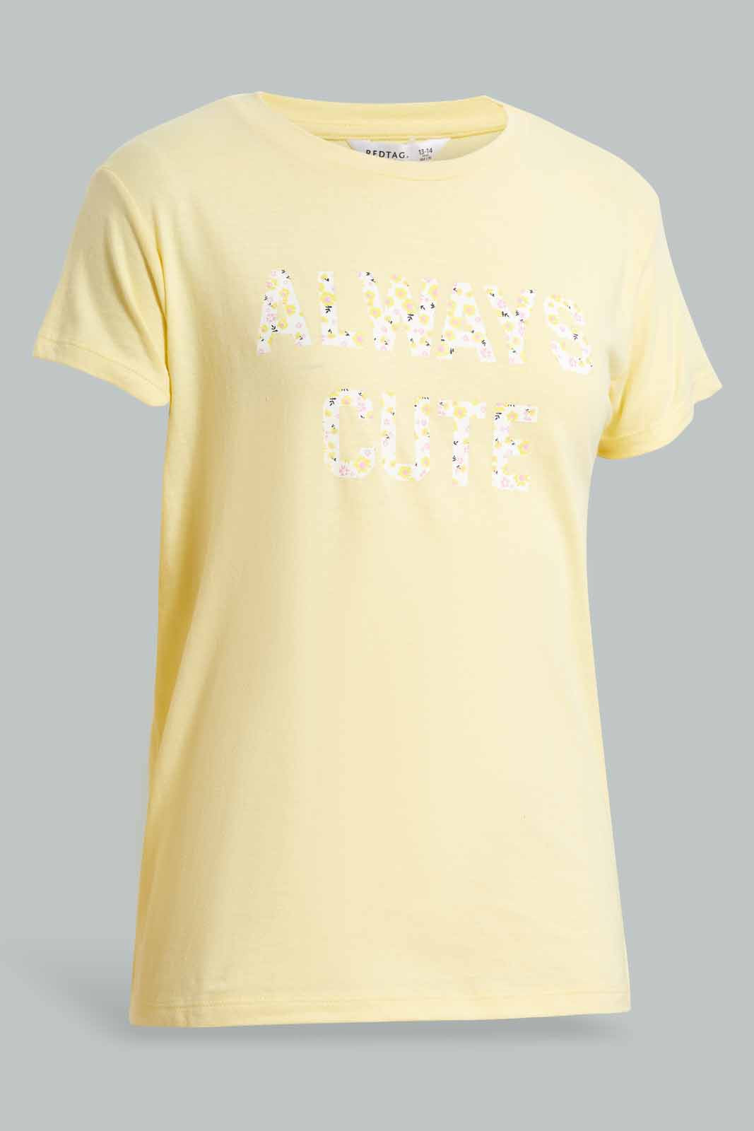 Redtag-Yellow-Short-Sets-Pyjama-Sets-Senior-Girls-9 to 14 Years
