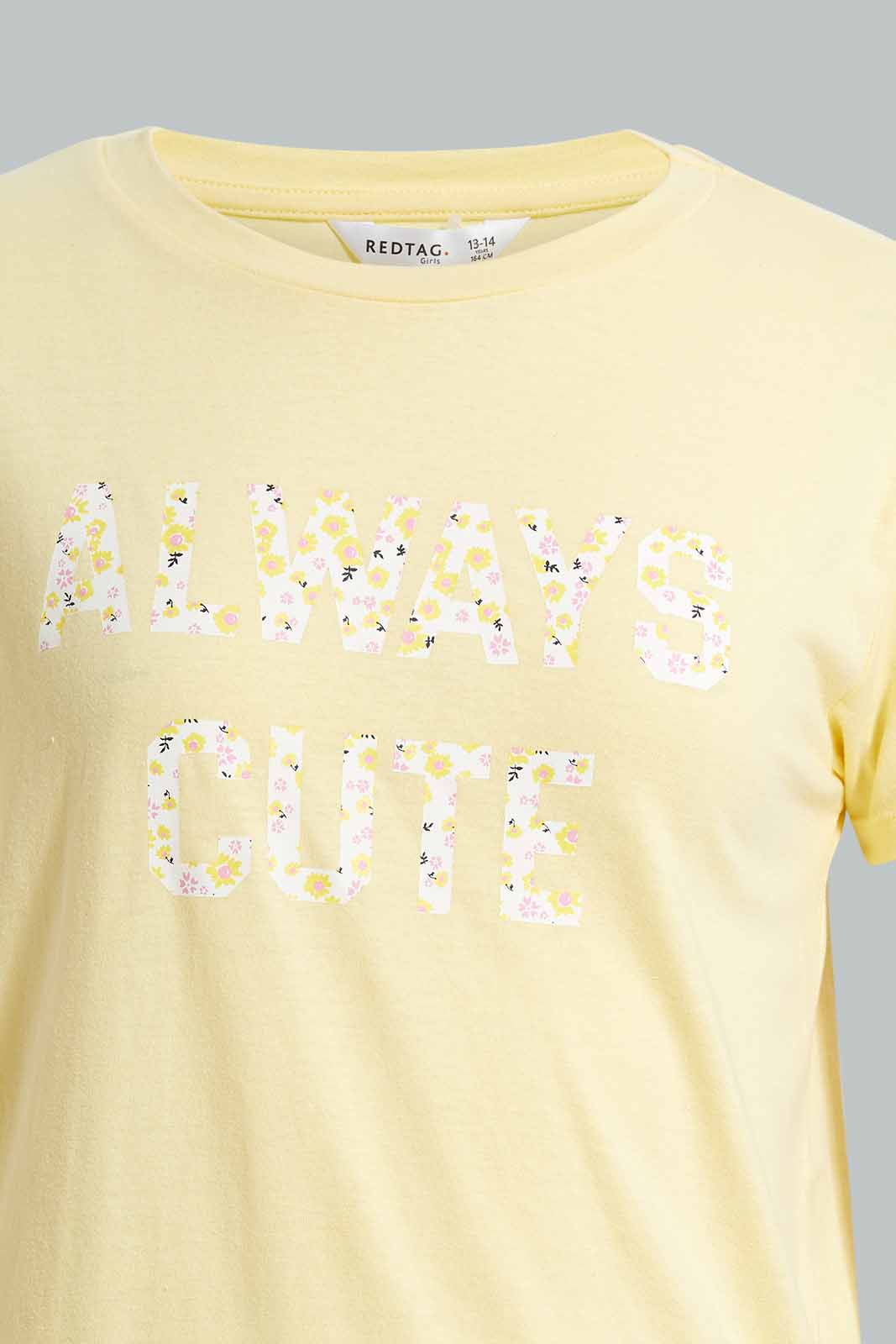 Redtag-Yellow-Short-Sets-Pyjama-Sets-Senior-Girls-9 to 14 Years
