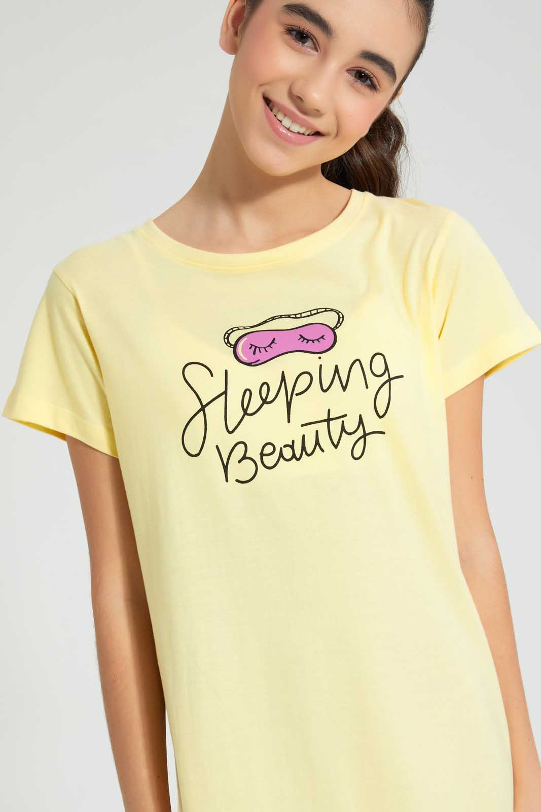 Redtag-Yellow-Nightdress-Nightshirts-Senior-Girls-9 to 14 Years
