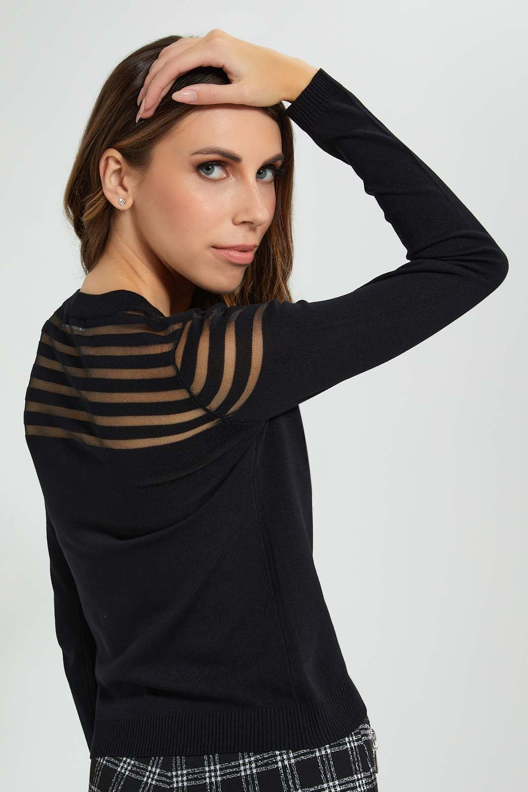 Redtag-Black-Longsleeve-Mesh-Top-Tops-Women's-
