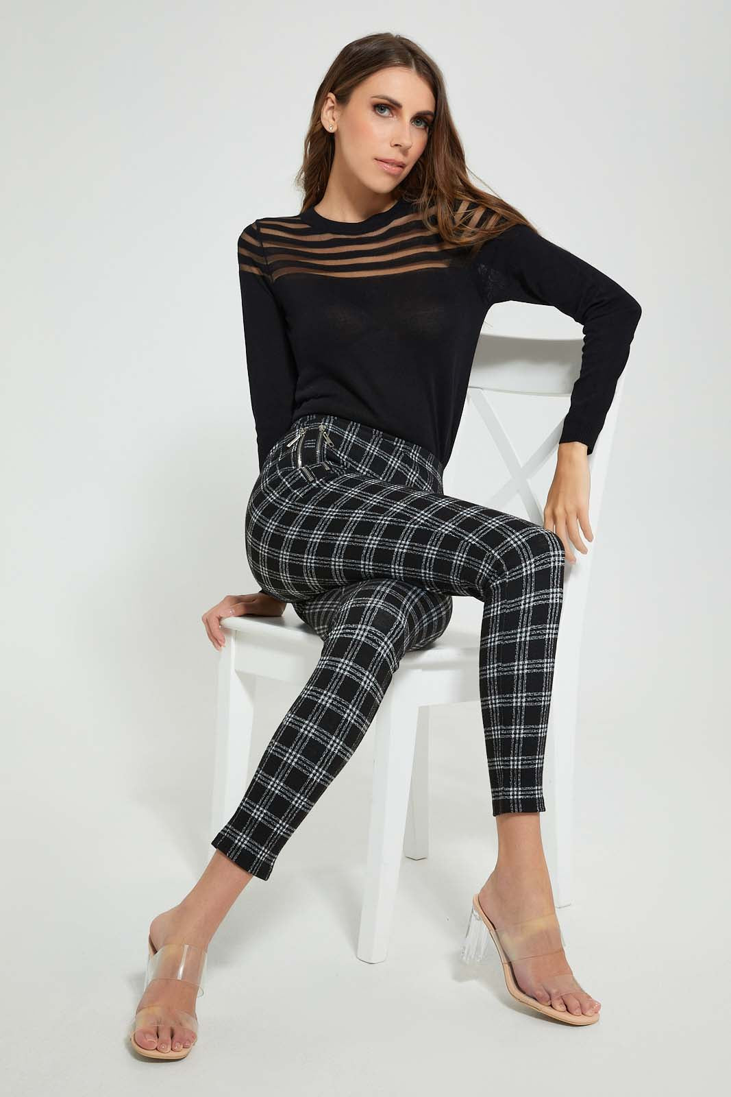 Redtag-Black-Longsleeve-Mesh-Top-Tops-Women's-