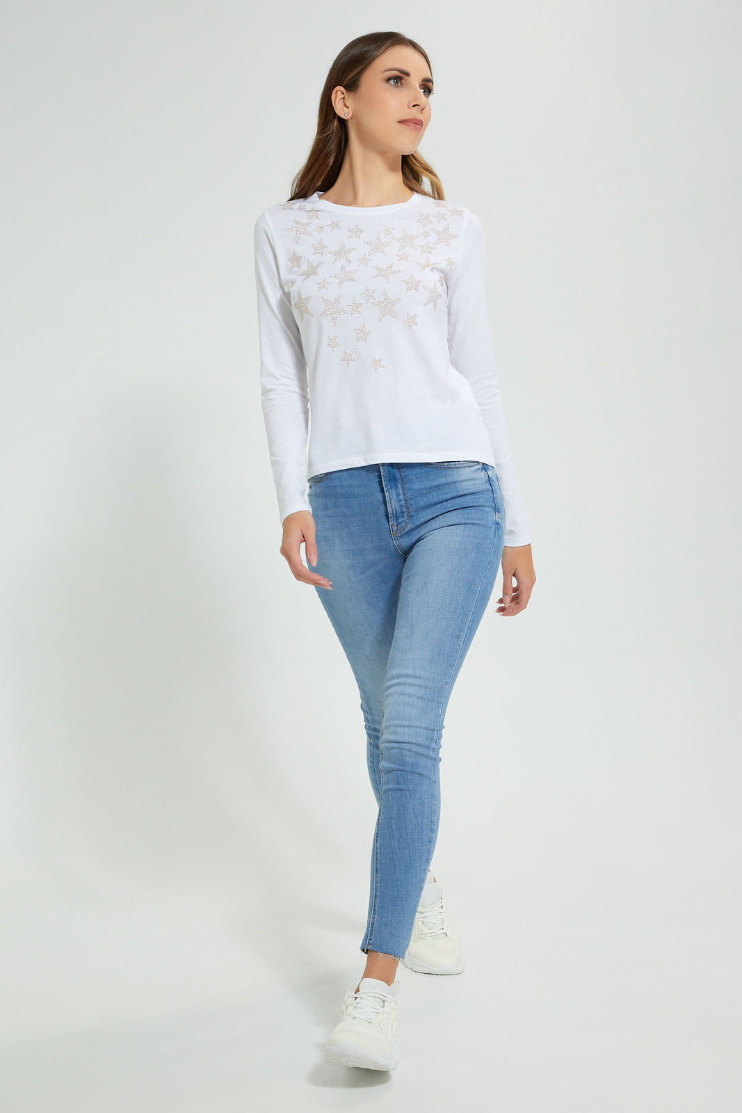 Redtag-White-Longsleeve-With-Star-Studs-Long-Sleeves-Women's-