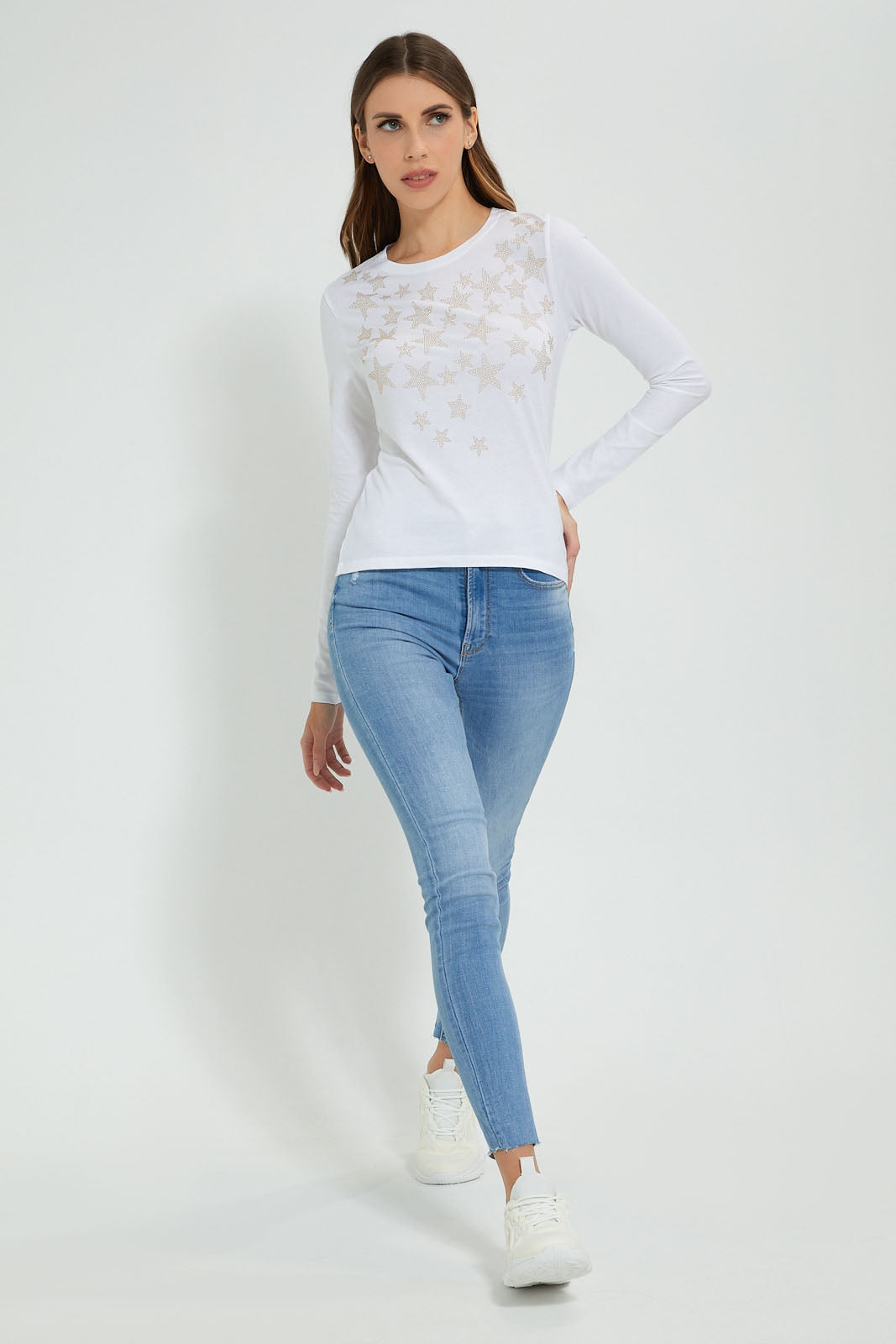 Redtag-White-Longsleeve-With-Star-Studs-Long-Sleeves-Women's-