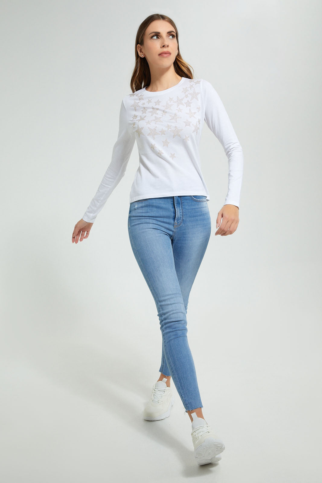 Redtag-White-Longsleeve-With-Star-Studs-Long-Sleeves-Women's-