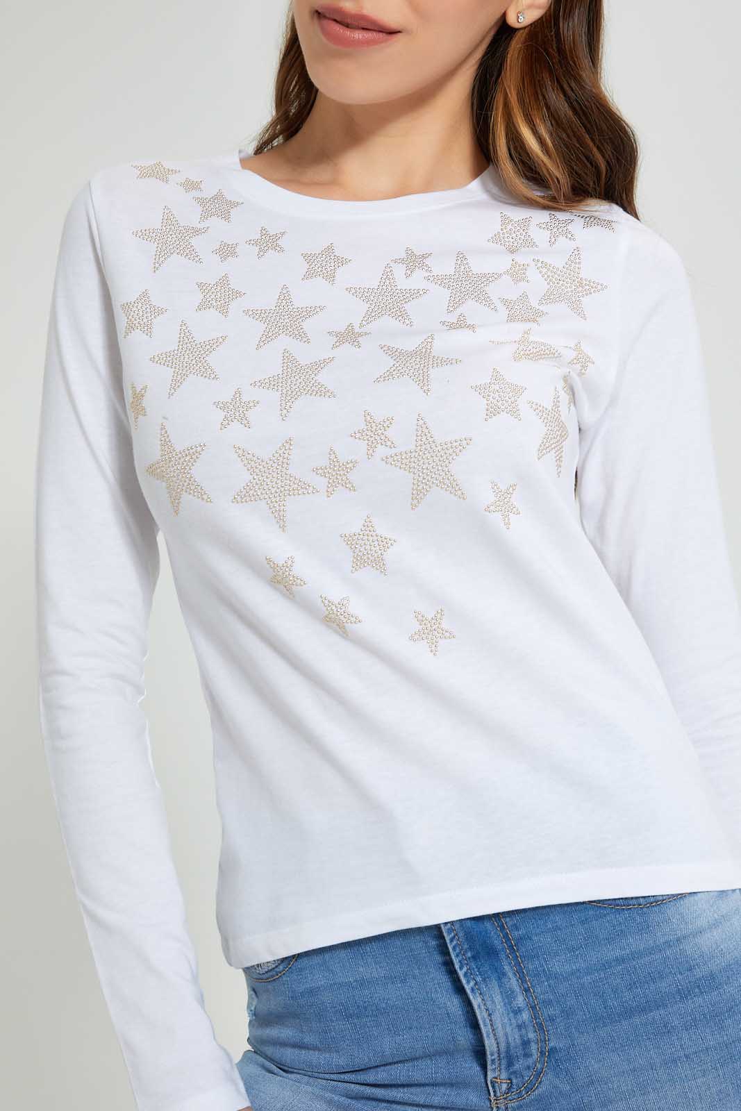 Redtag-White-Longsleeve-With-Star-Studs-Long-Sleeves-Women's-