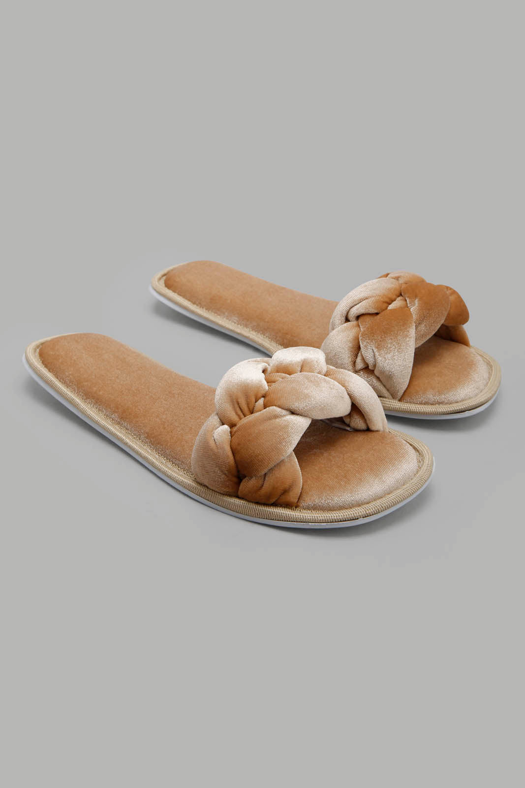 Redtag-Taupe-Velvet-Plait-Slipper--Women's-