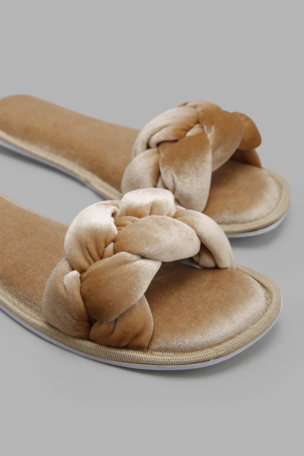 Redtag-Taupe-Velvet-Plait-Slipper--Women's-