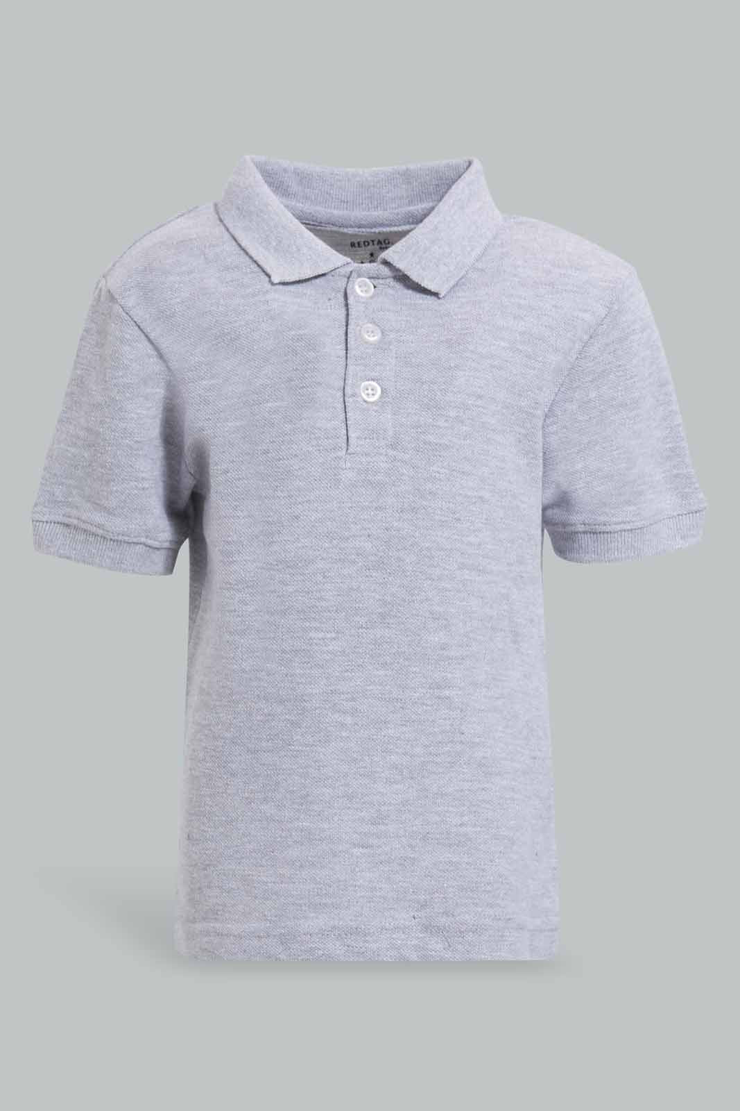 Redtag-Grey-Melange-Tipping-Color-Pique-Short-Sleeve-Polo-Polo-Shirts-Infant-Boys-3 to 24 Months