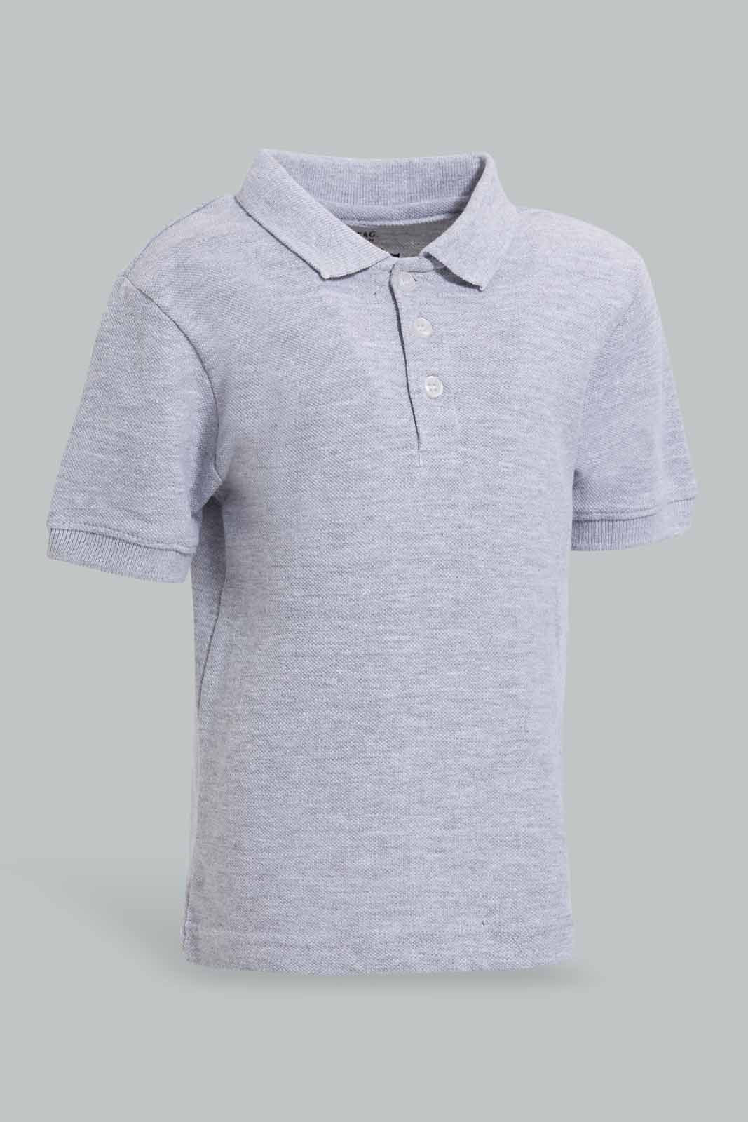 Redtag-Grey-Melange-Tipping-Color-Pique-Short-Sleeve-Polo-Polo-Shirts-Infant-Boys-3 to 24 Months