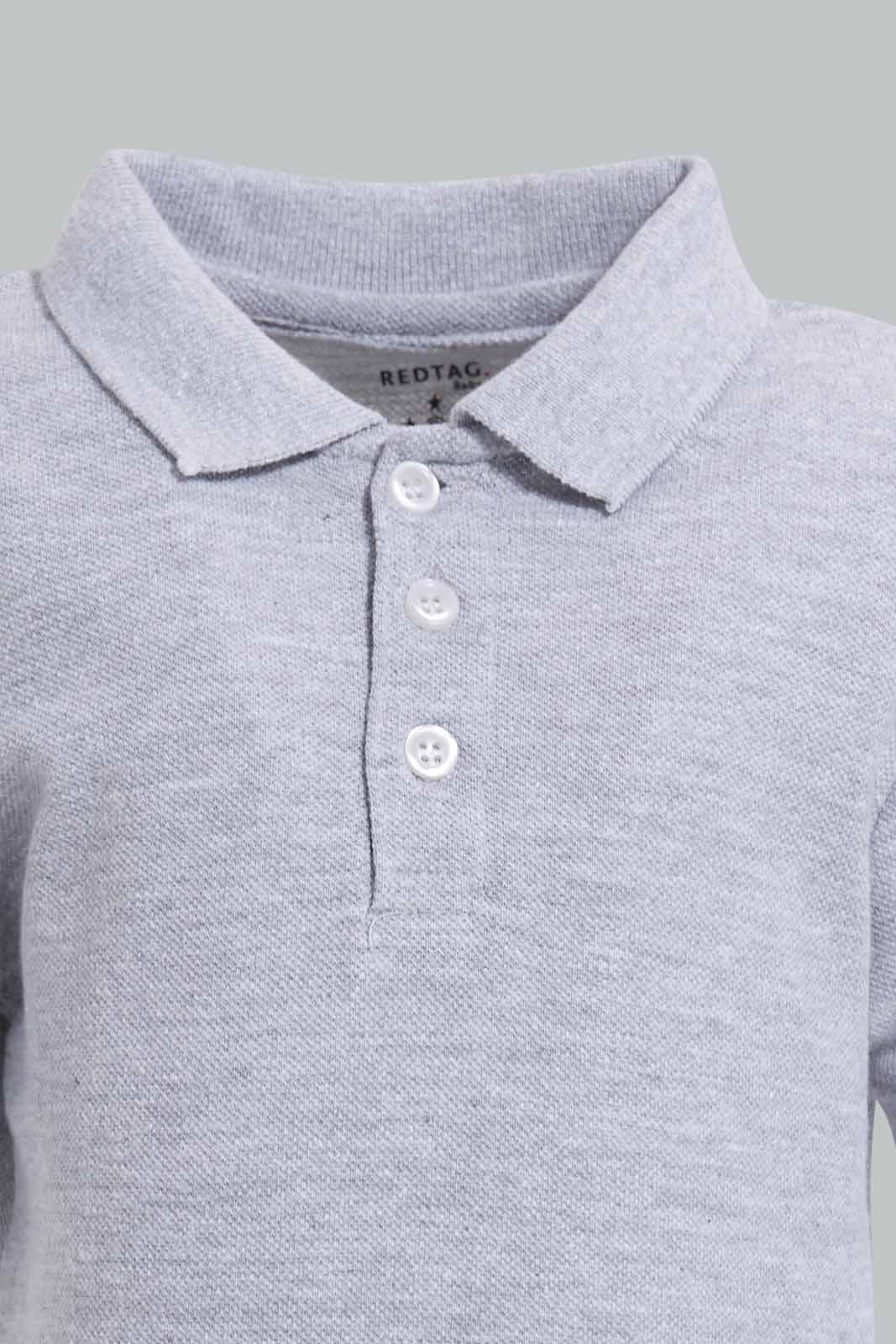 Redtag-Grey-Melange-Tipping-Color-Pique-Short-Sleeve-Polo-Polo-Shirts-Infant-Boys-3 to 24 Months