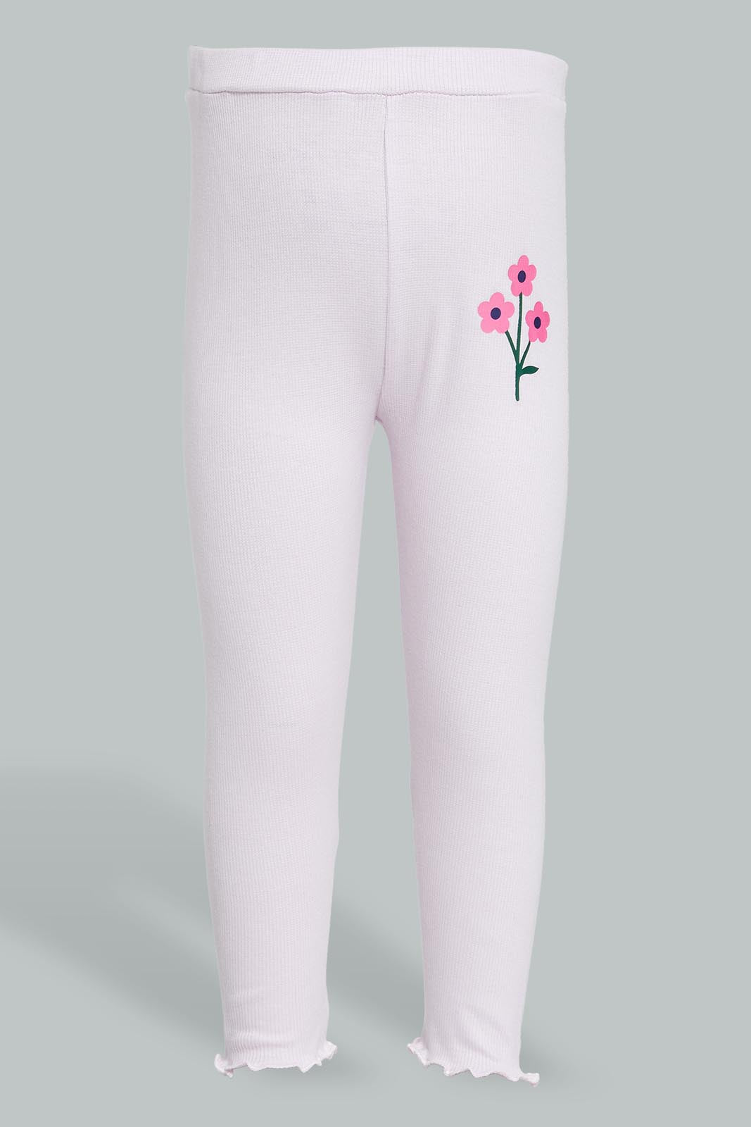 Redtag-Ivory-Printed-T-Shirt-And-Lilac-Solid-Legging-Sets-Infant-Girls-3 to 24 Months