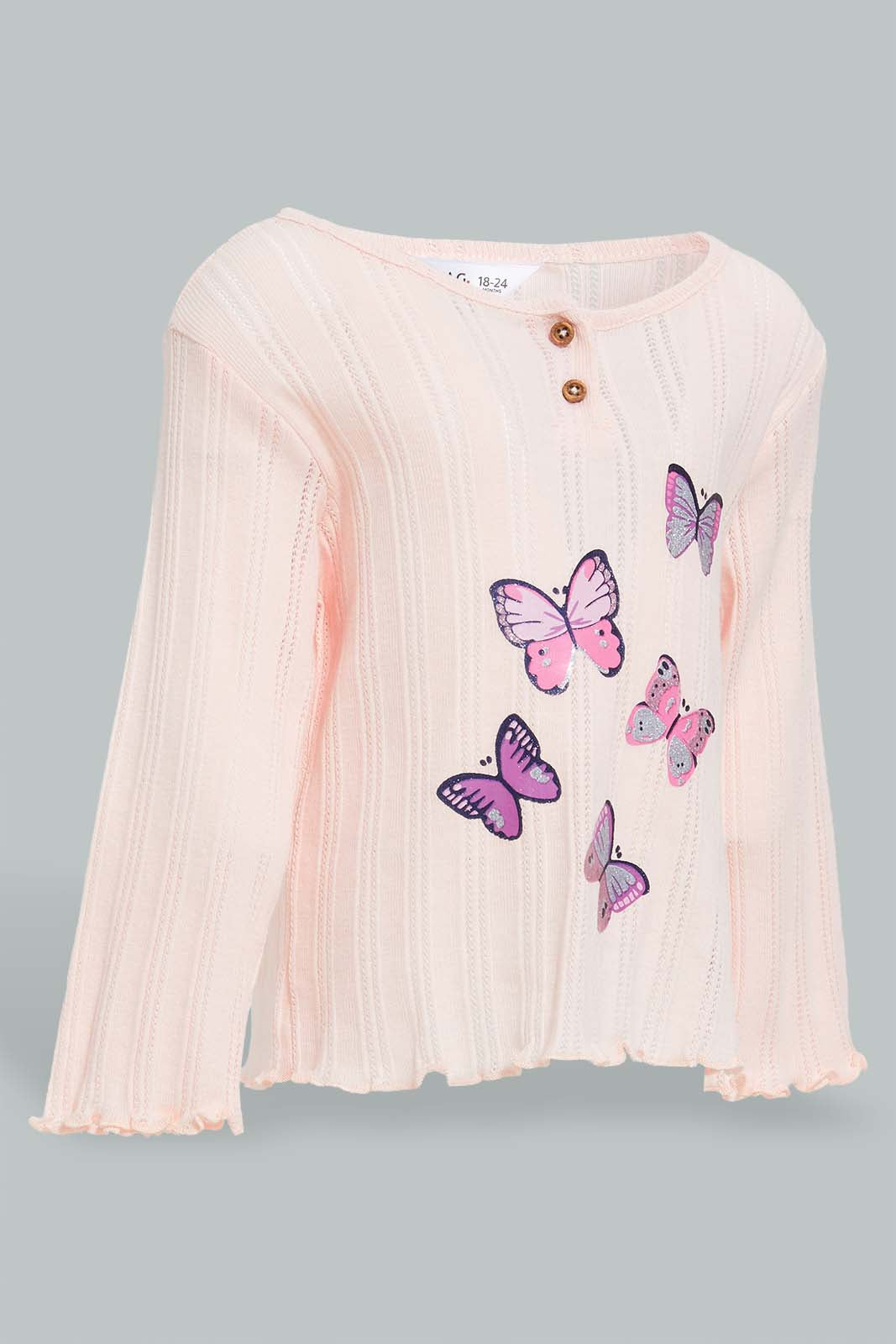 Redtag-Pink-T-Shirt-With-Placement-Print-And-Navy-Solid-Legging-Sets-Infant-Girls-3 to 24 Months