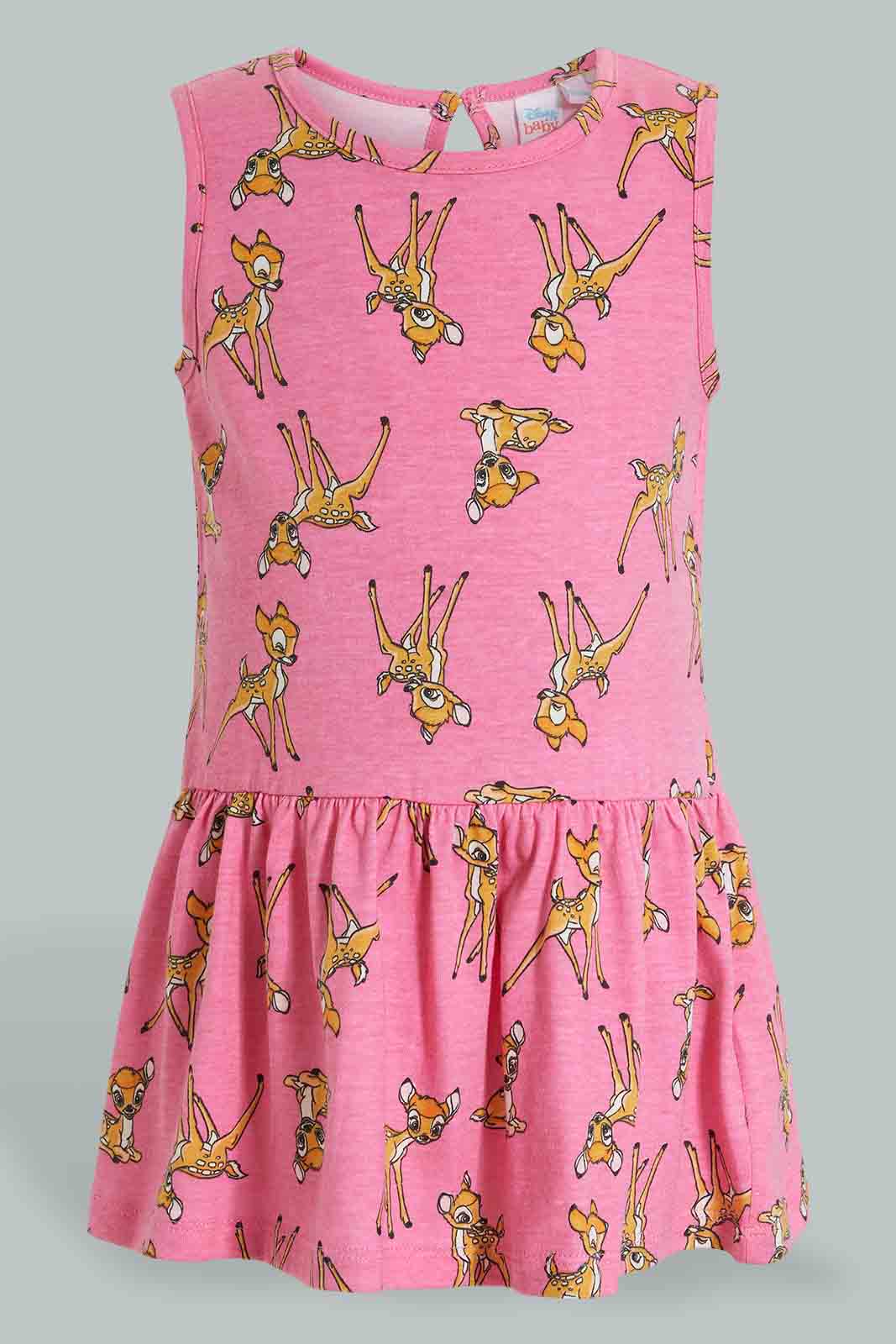 Redtag-Pink-Bambi-Printed-S/L-Dress-Dresses-Infant-Girls-3 to 24 Months