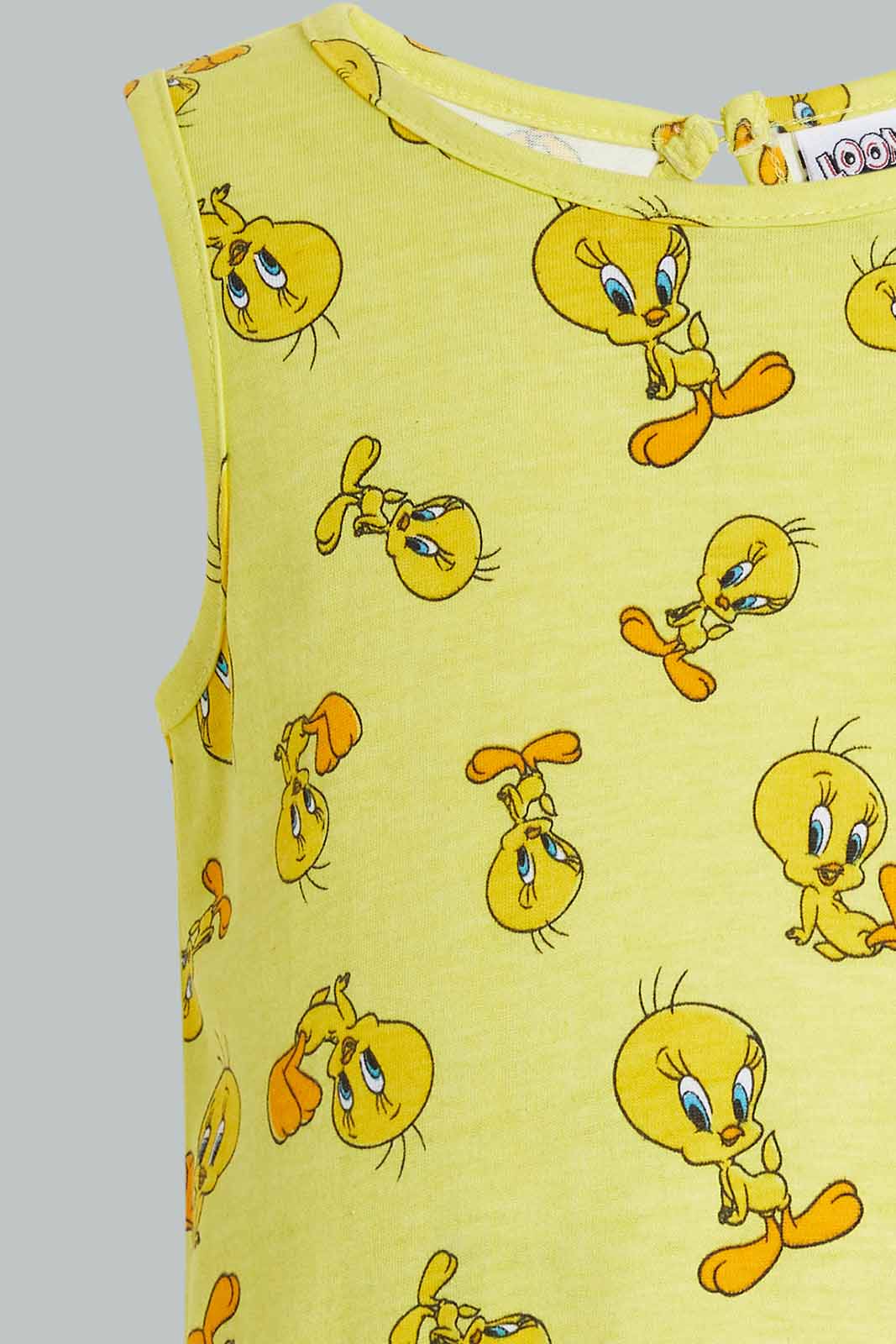 Redtag-Yellow-Tweety-Printed-S/L-Dress-Dresses-Infant-Girls-3 to 24 Months