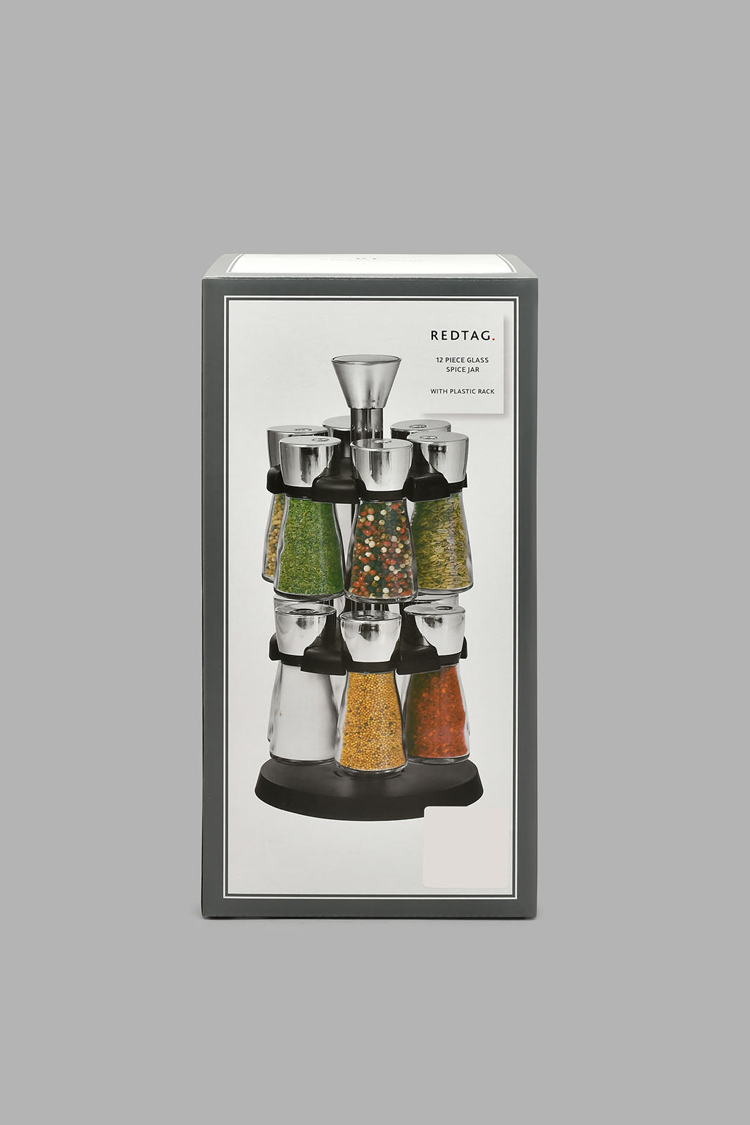 Redtag-Clear-Glass-Spice-Set-With-Plastic-Rack-(13-Piece)-Food-Storage-Home-Dining-