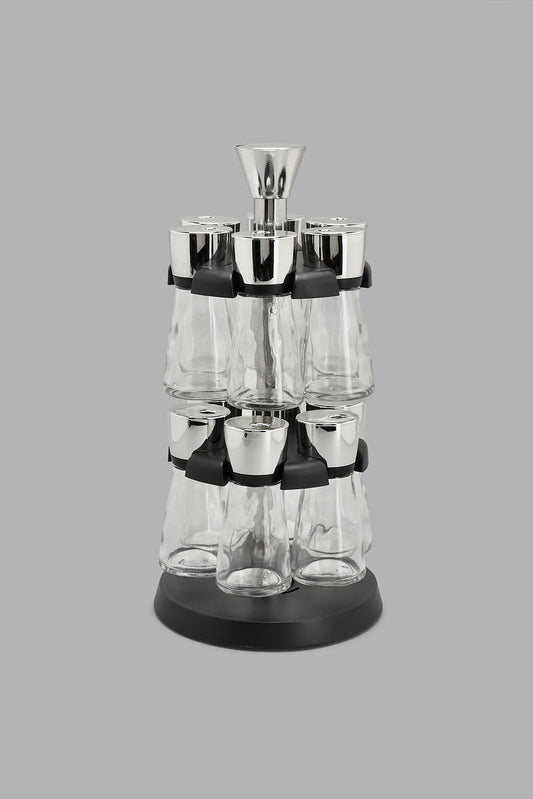 Redtag-Clear-Glass-Spice-Set-With-Plastic-Rack-(13-Piece)-Food-Storage-Home-Dining-