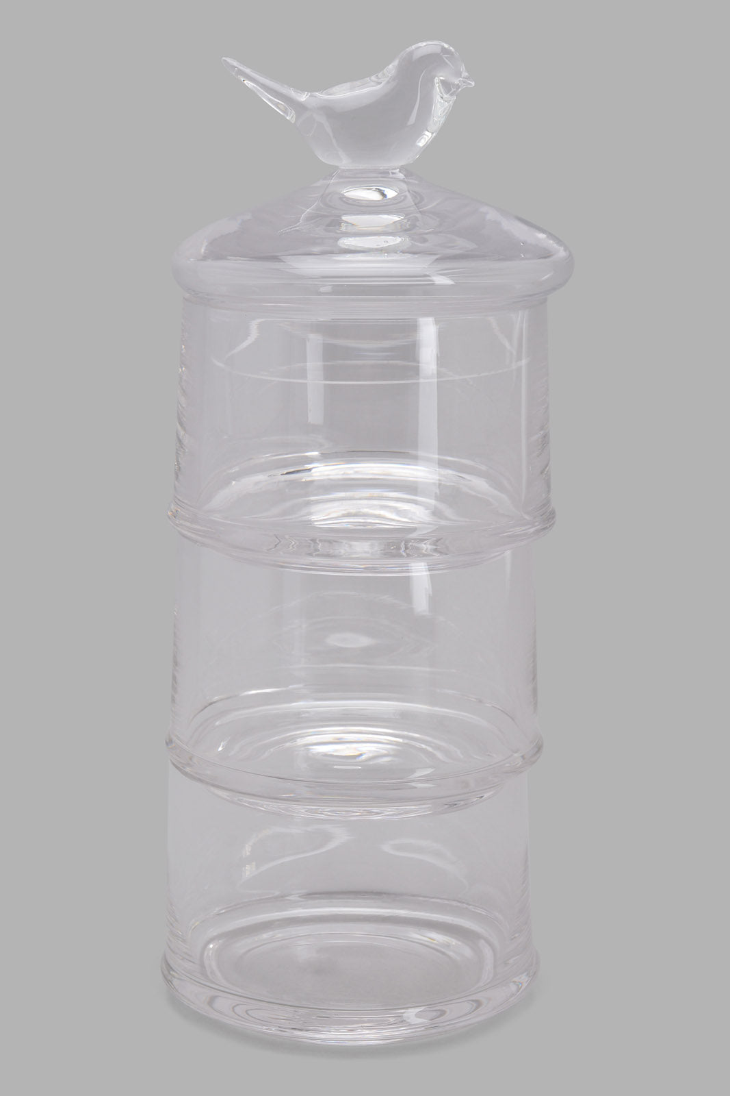Clear Glass Partition Storage Jar With Bird Lid (4 Piece)