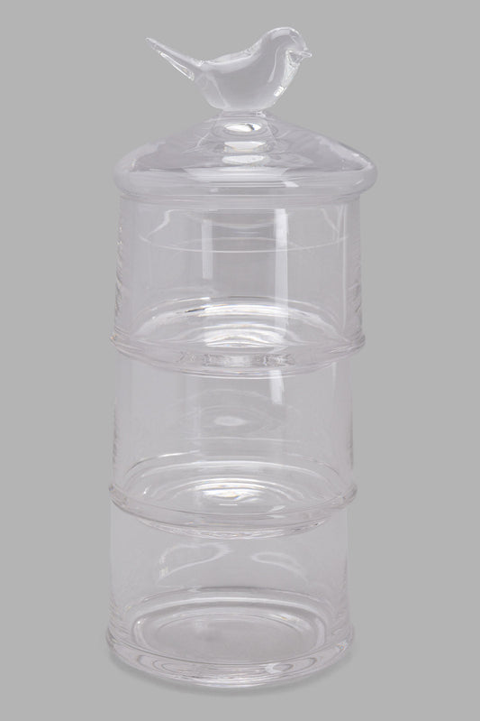 Clear Glass Partition Storage Jar With Bird Lid (4 Piece)