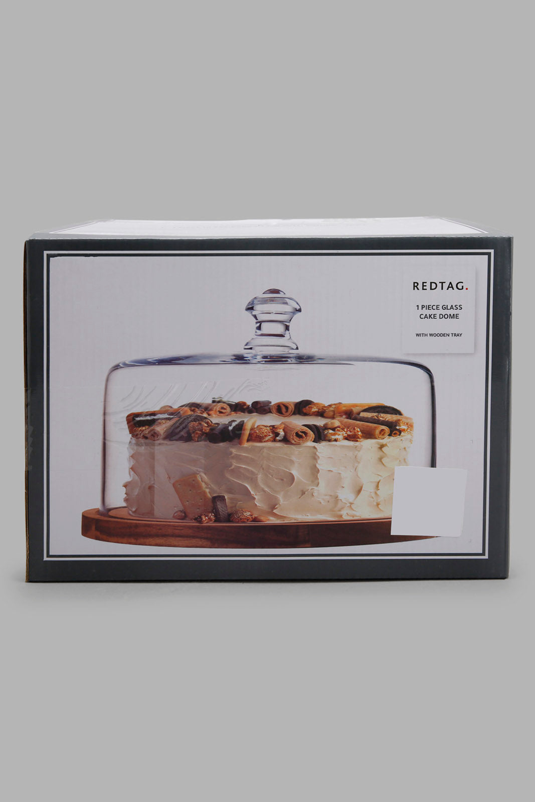 Redtag-Clear-Glass-Cake-Dome-With-Wooden-Tray-Category:Canisters-And-Jars,-Colour:Clear,-Filter:Home-Dining,-HMW-DIN-Serveware,-Non-Sale,-S22C,-Section:Homewares-Home-Dining-