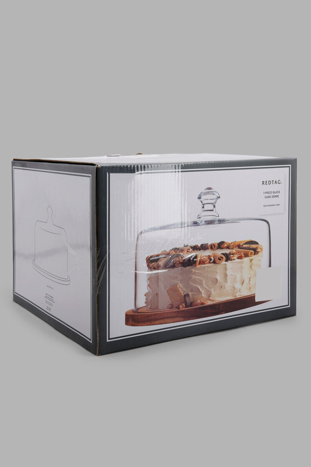Redtag-Clear-Glass-Cake-Dome-With-Wooden-Tray-Category:Canisters-And-Jars,-Colour:Clear,-Filter:Home-Dining,-HMW-DIN-Serveware,-Non-Sale,-S22C,-Section:Homewares-Home-Dining-