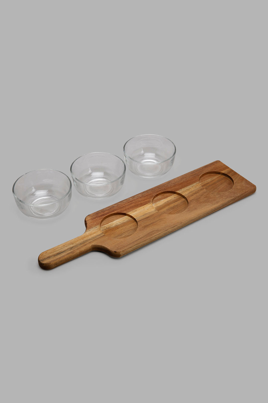 Redtag-Clear-Glass-Serving-Set-With-Wooden-Tray-(3-Piece)-Bundle,-Category:Bowls,-Colour:Clear,-Deals:2-For-90,-Filter:Home-Dining,-HMW-DIN-Serveware,-S22C,-Section:Homewares-Home-Dining-