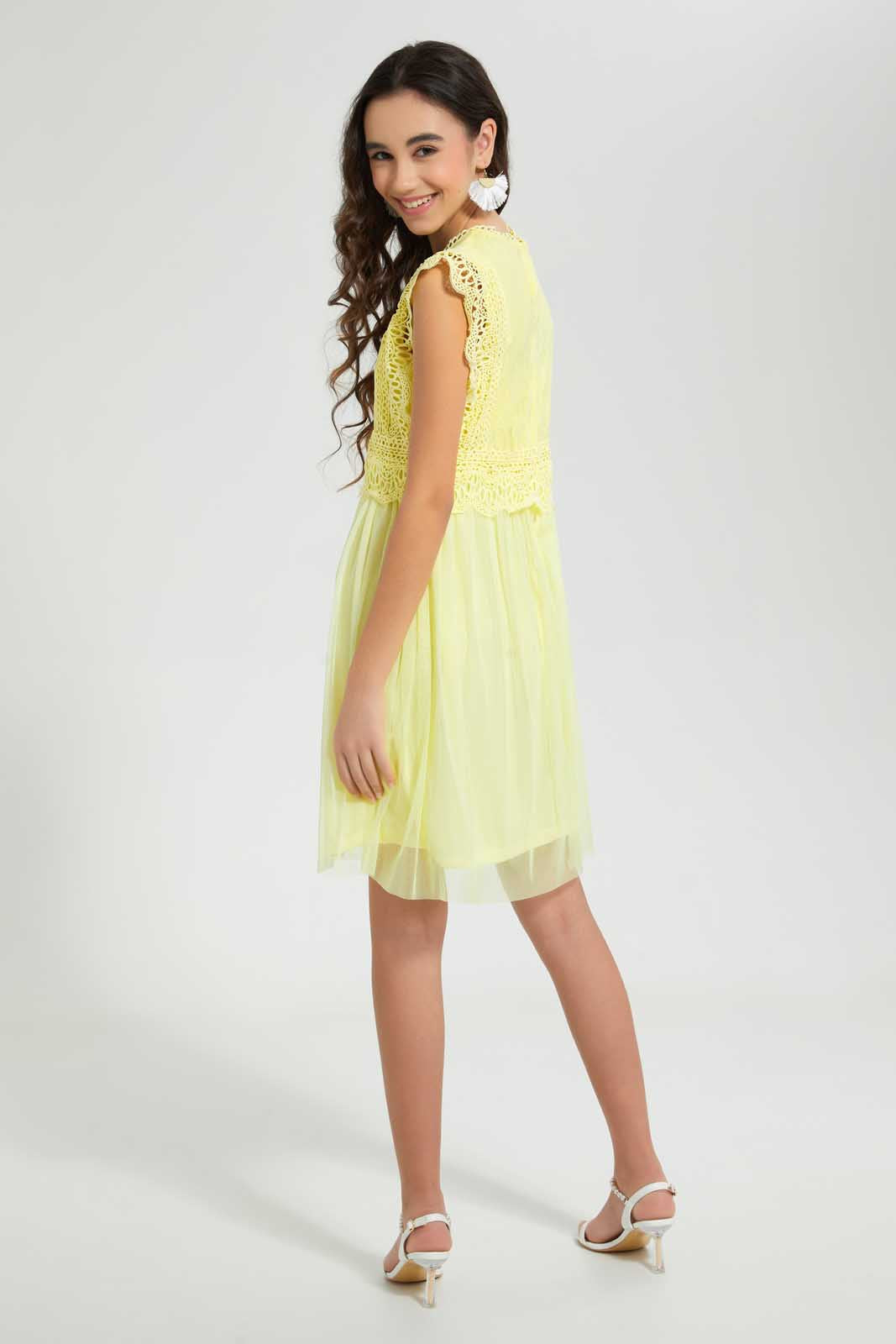 Redtag-Yellow-Lace-Dresses-Dresses-Senior-Girls-9 to 14 Years