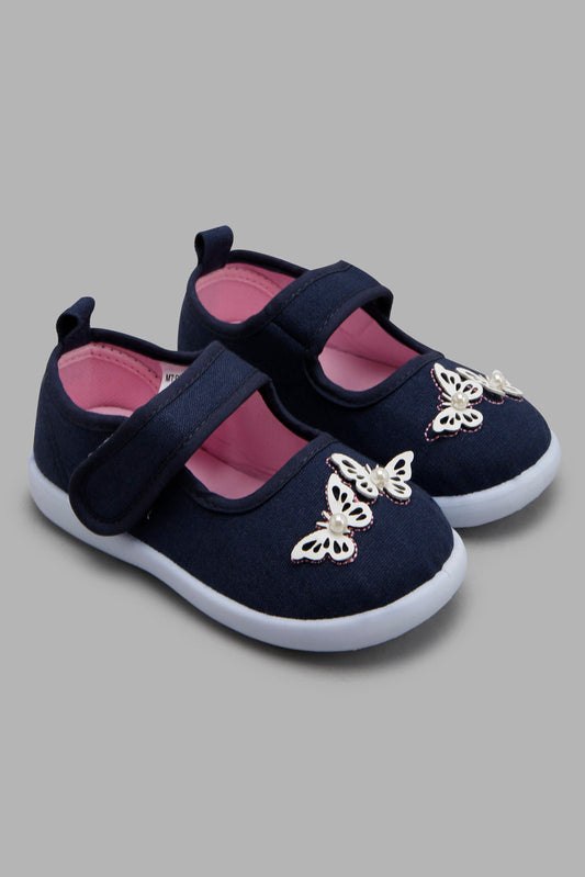 Redtag-Navy-Butterfly-Trim-Print-Category:Trainers,-Colour:Navy,-Filter:Girls-Footwear-(1-to-3-Yrs),-ING-Trainers,-New-In,-New-In-ING-FOO,-Non-Sale,-Section:Girls-(0-to-14Yrs),-W22O-Infant-Girls-1 to 3 Years