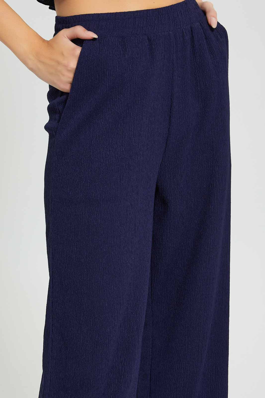 Redtag-Navy-Crickled-Wide-Leg-Trouser-Trousers-Women's-