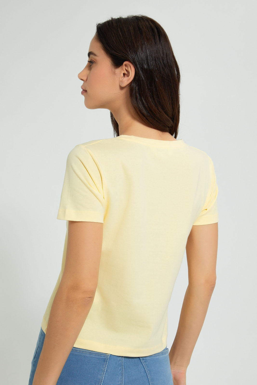 Redtag-Lemon--Plain-Short--Sleeve--V-Neck-T-Shirt-Active-Tees-Women's-