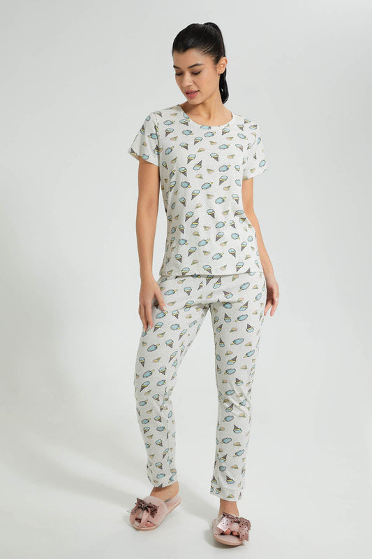 Redtag-Off-White-Printed-Pyjama-Set-Colour:Cream,-Filter:Women's-Clothing,-New-In,-New-In-Women,-Non-Sale,-S22B,-Section:Women,-Women-Pyjama-Sets-Women's-
