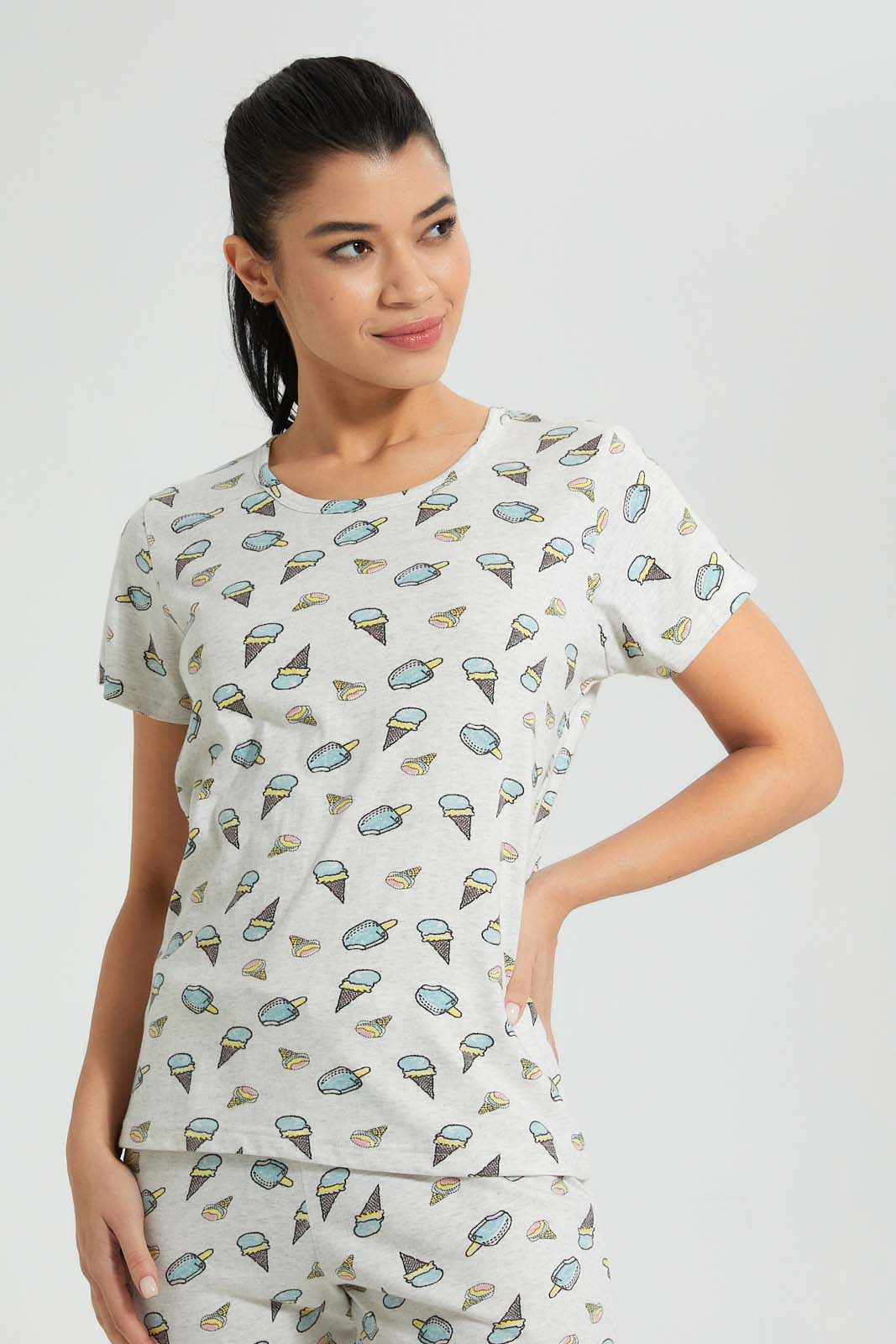 Redtag-Off-White-Printed-Pyjama-Set-Colour:Cream,-Filter:Women's-Clothing,-New-In,-New-In-Women,-Non-Sale,-S22B,-Section:Women,-Women-Pyjama-Sets-Women's-