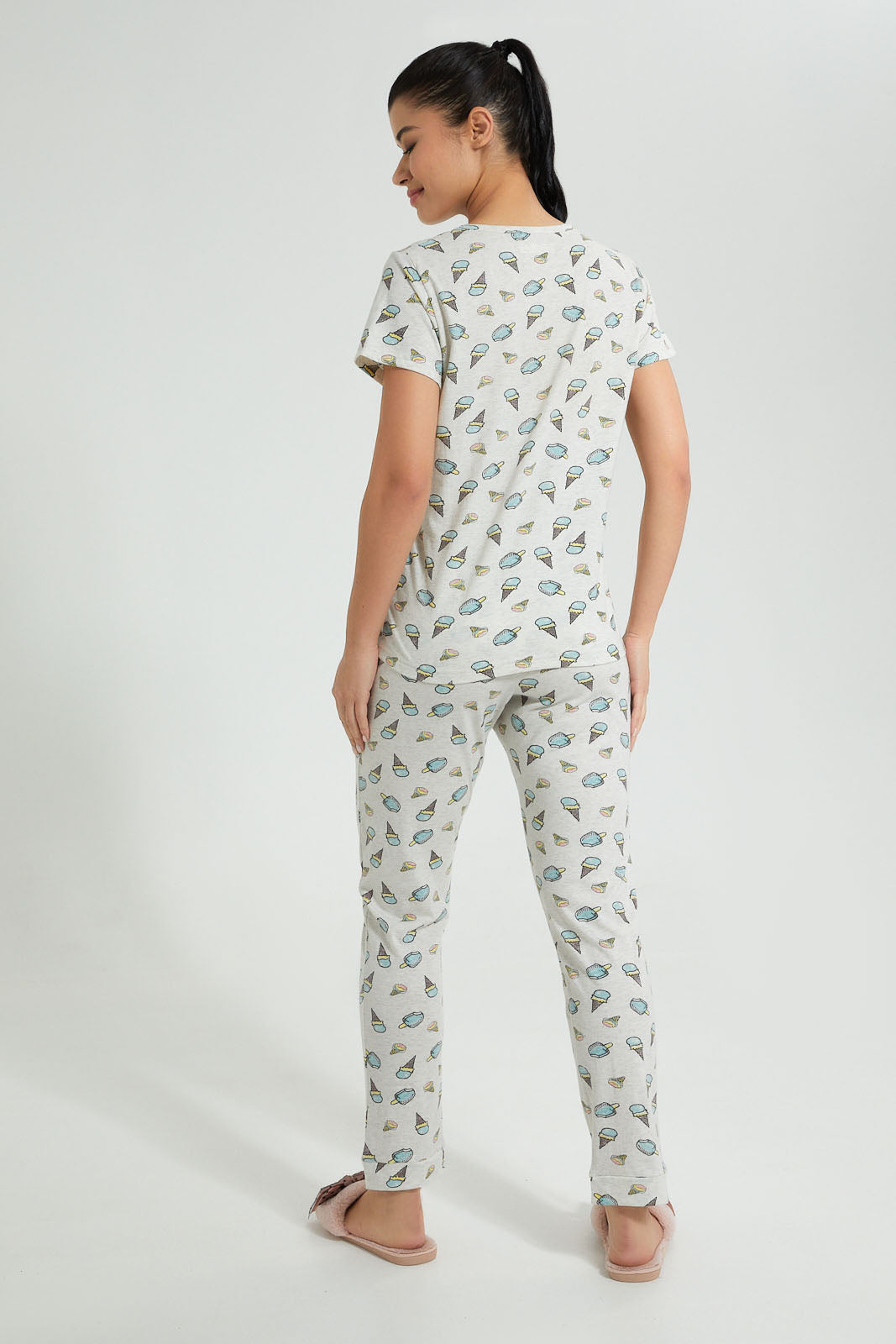 Redtag-Off-White-Printed-Pyjama-Set-Colour:Cream,-Filter:Women's-Clothing,-New-In,-New-In-Women,-Non-Sale,-S22B,-Section:Women,-Women-Pyjama-Sets-Women's-