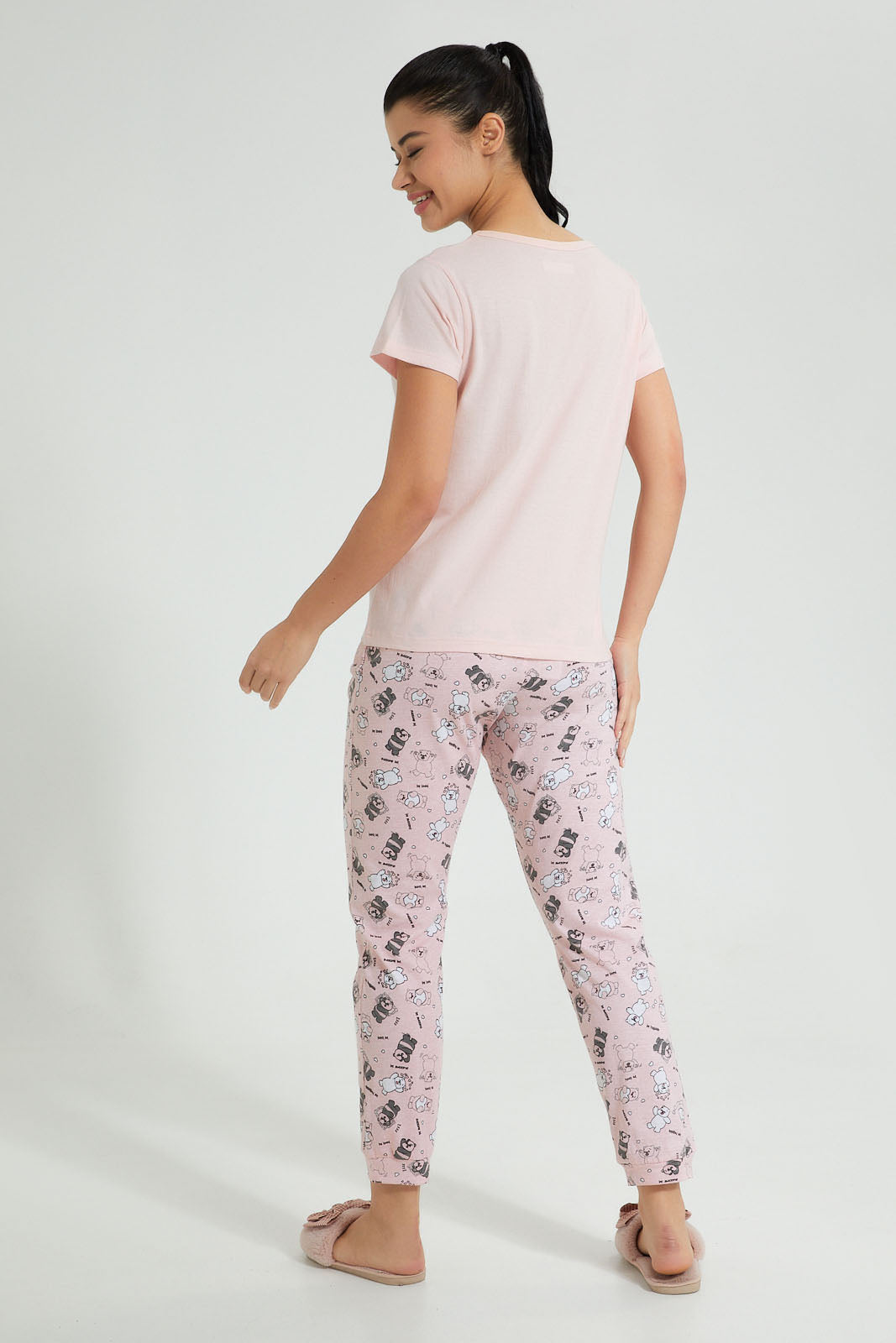 Redtag-Peach-Bearly-Printed-Pyjama-Set-Colour:Pink,-Filter:Women's-Clothing,-New-In,-New-In-Women,-Non-Sale,-S22B,-Section:Women,-Women-Pyjama-Sets-Women's-