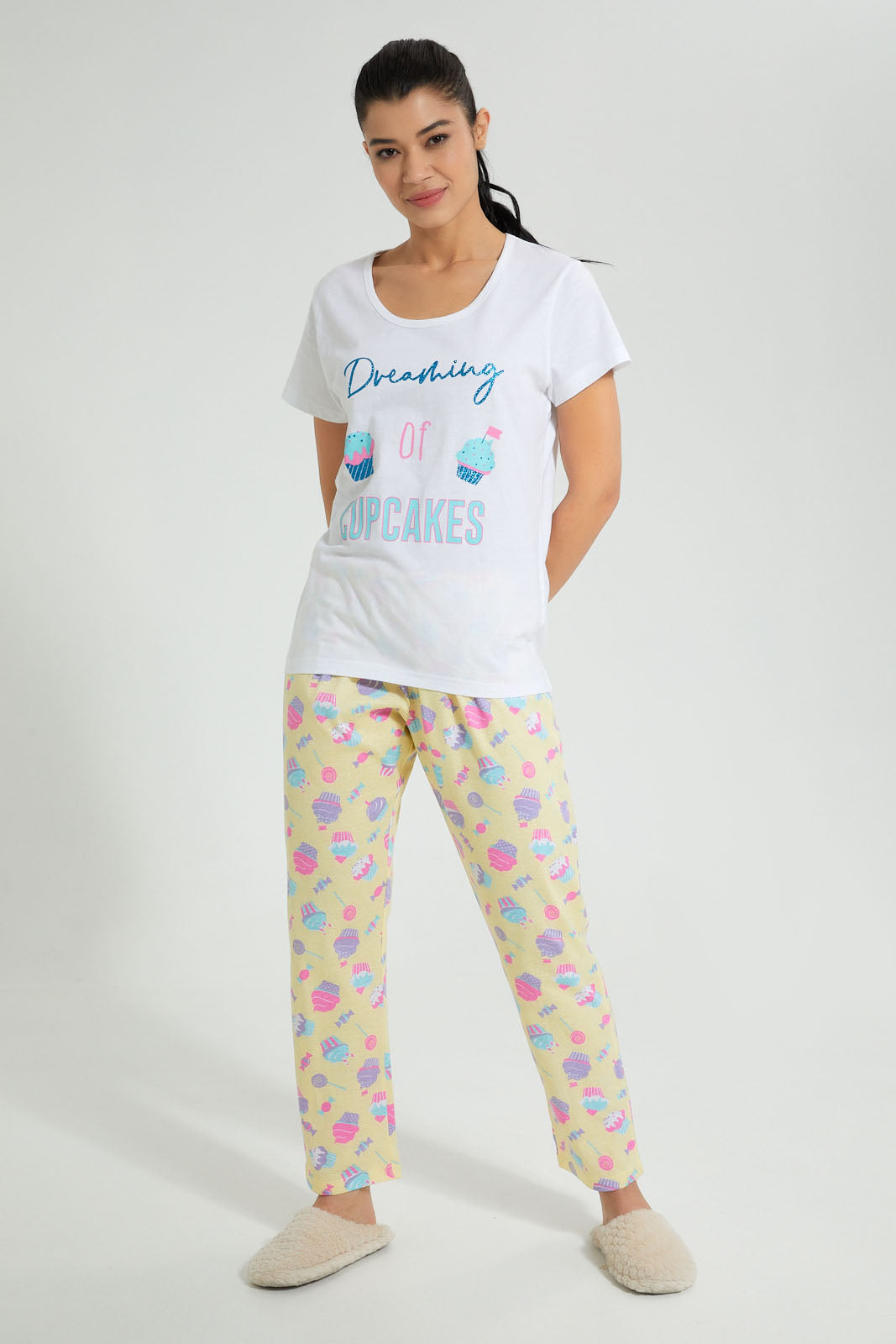 Redtag-Green-Cup-Cakes-Printed-Pyjama-Set-Colour:Green,-Filter:Women's-Clothing,-New-In,-New-In-Women,-Non-Sale,-S22B,-Section:Women,-Women-Pyjama-Sets-Women's-