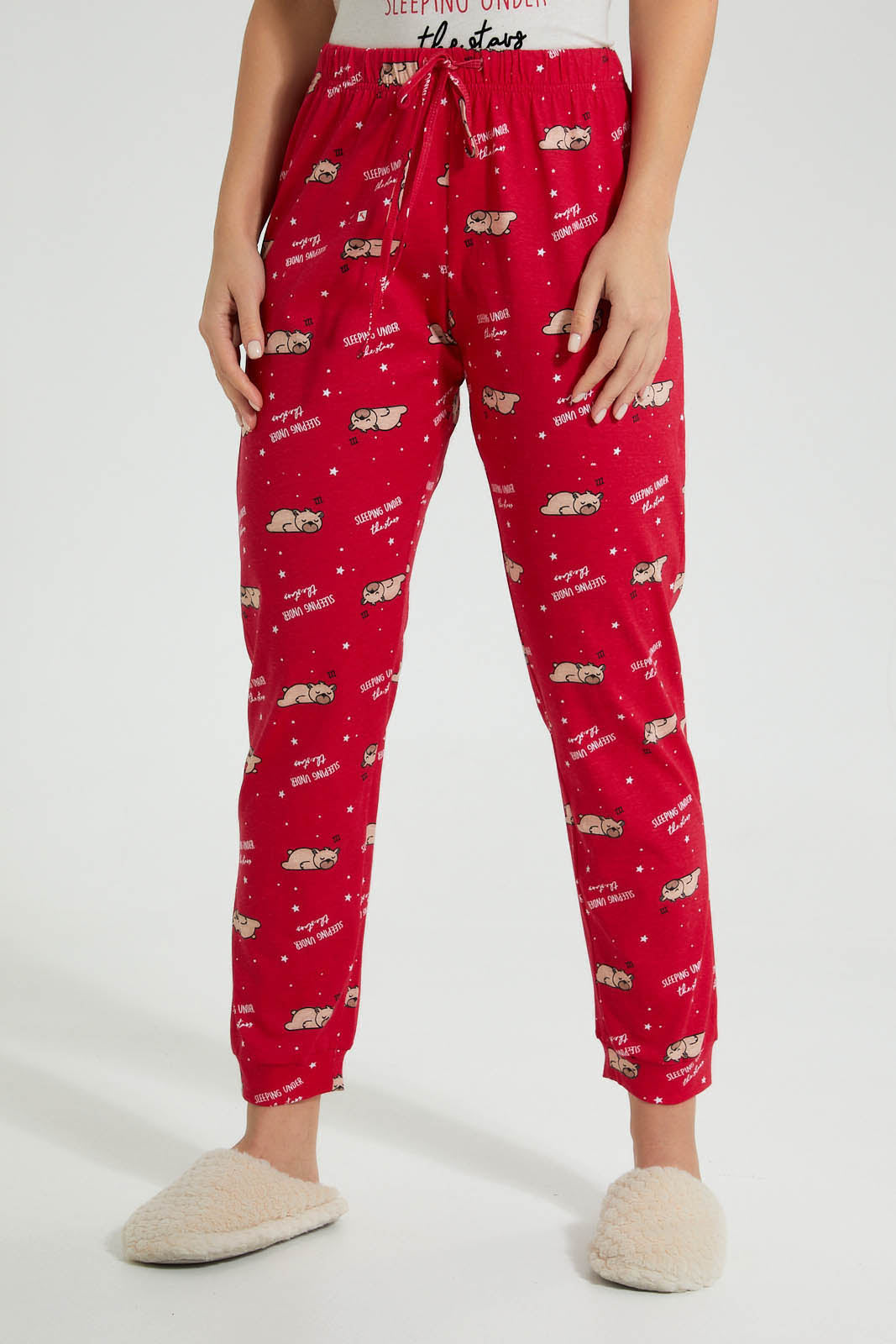 Redtag-Ecru-Melange-Printed-Pyjama-Set-Colour:Ecru,-Filter:Women's-Clothing,-New-In,-New-In-Women,-Non-Sale,-S22B,-Section:Women,-Women-Pyjama-Sets-Women's-