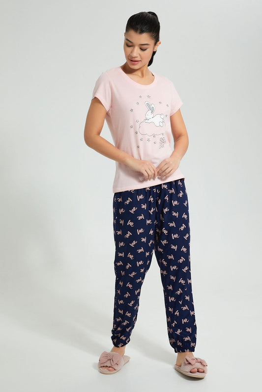Redtag-Pale-Pink-Printed-Pyjama-Set-Colour:Pink,-Filter:Women's-Clothing,-New-In,-New-In-Women,-Non-Sale,-S22B,-Section:Women,-Women-Pyjama-Sets-Women's-